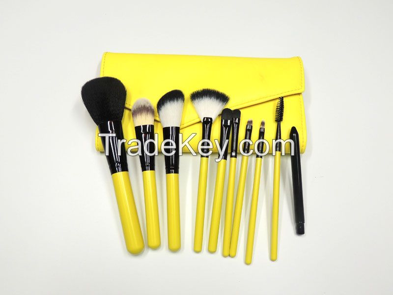 Classic Style 10 Pcs Yellow Makeup Brush Kit