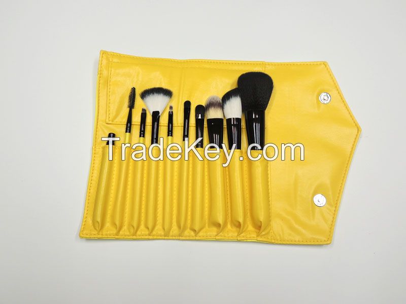 Classic Style 10 Pcs Yellow Makeup Brush Kit