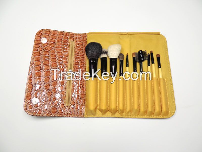 Classic Style 10 Pcs Makeup Brush Set with High Quality PU Bag