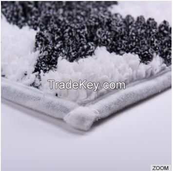 Black And White Jacquard Design Chenille Bath Rug Mat 