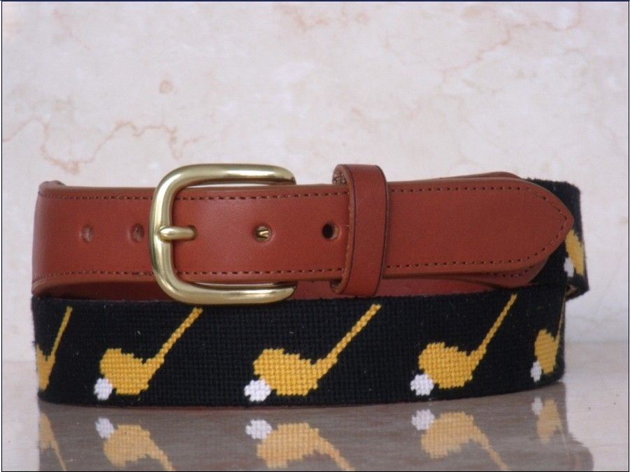 Golf Tees Needlepoint Belts for Adults with Genuine Cowhide Leather