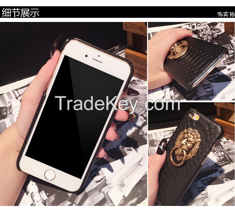 Lion Head Bracket Retro Knocker Leather Phone Case or iPhone