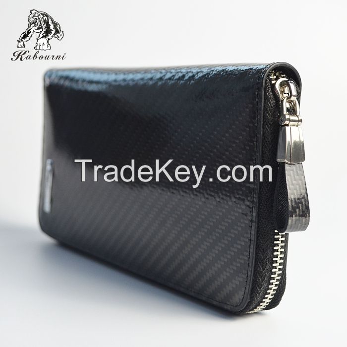 New fashion zipper closed men wallets Scrubs plug-in Carbon fiber TPU multifunctional long design wallet Gentleman's money clip
