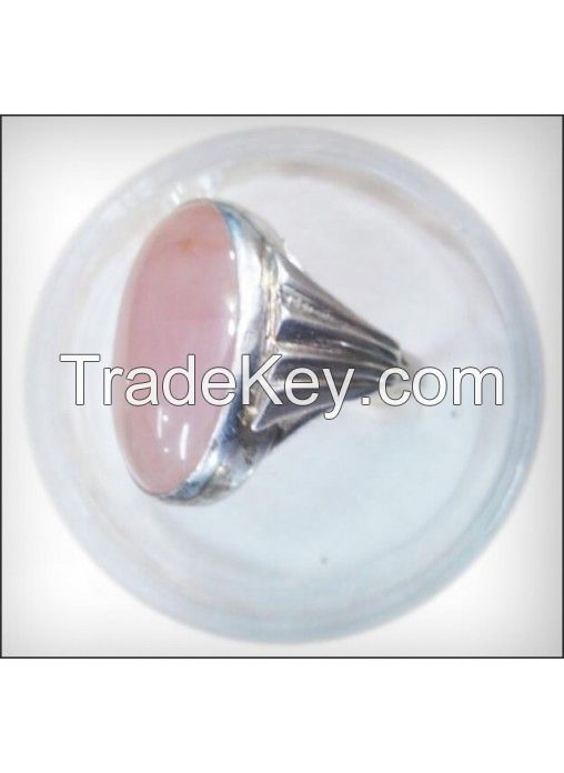 Yemni Pink Shade Aqeeq Stone Silver Ring