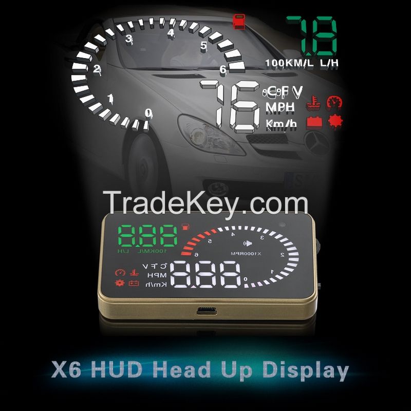 X6 Car HUD Head Up Display OBDII OBD2 EOBD Speed Warning System Fuel Consumption