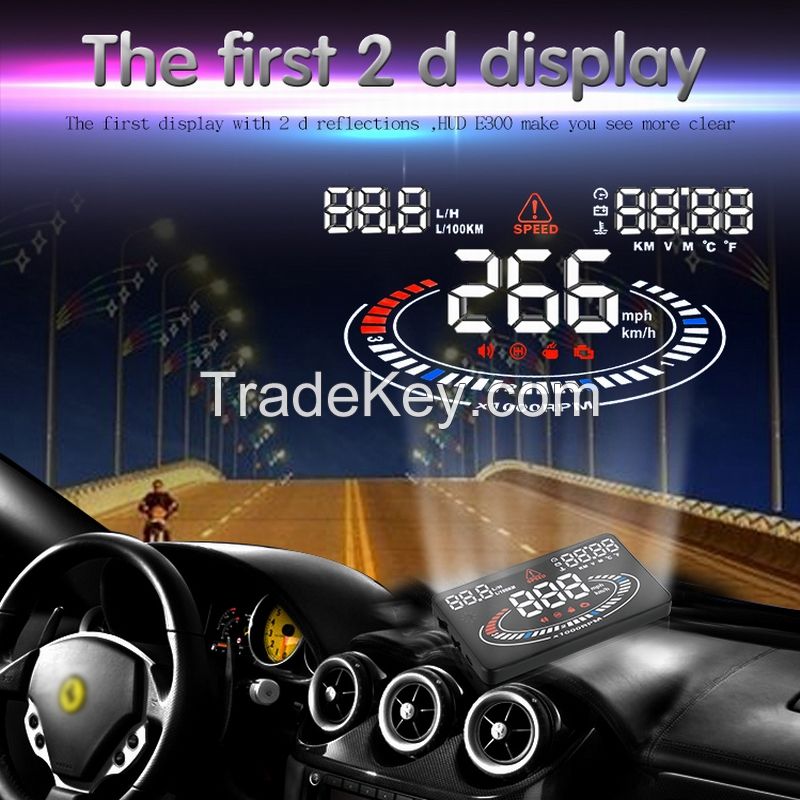 Newest 5.5 Inch E300 Car HUD Display Universal Overspeed Warning OBD2 hud display speedometer