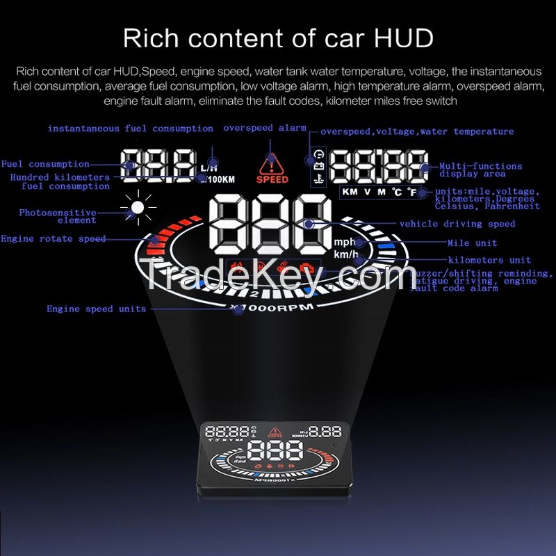 Newest 5.5 Inch E300 Car HUD Display Universal Overspeed Warning OBD2 hud display speedometer