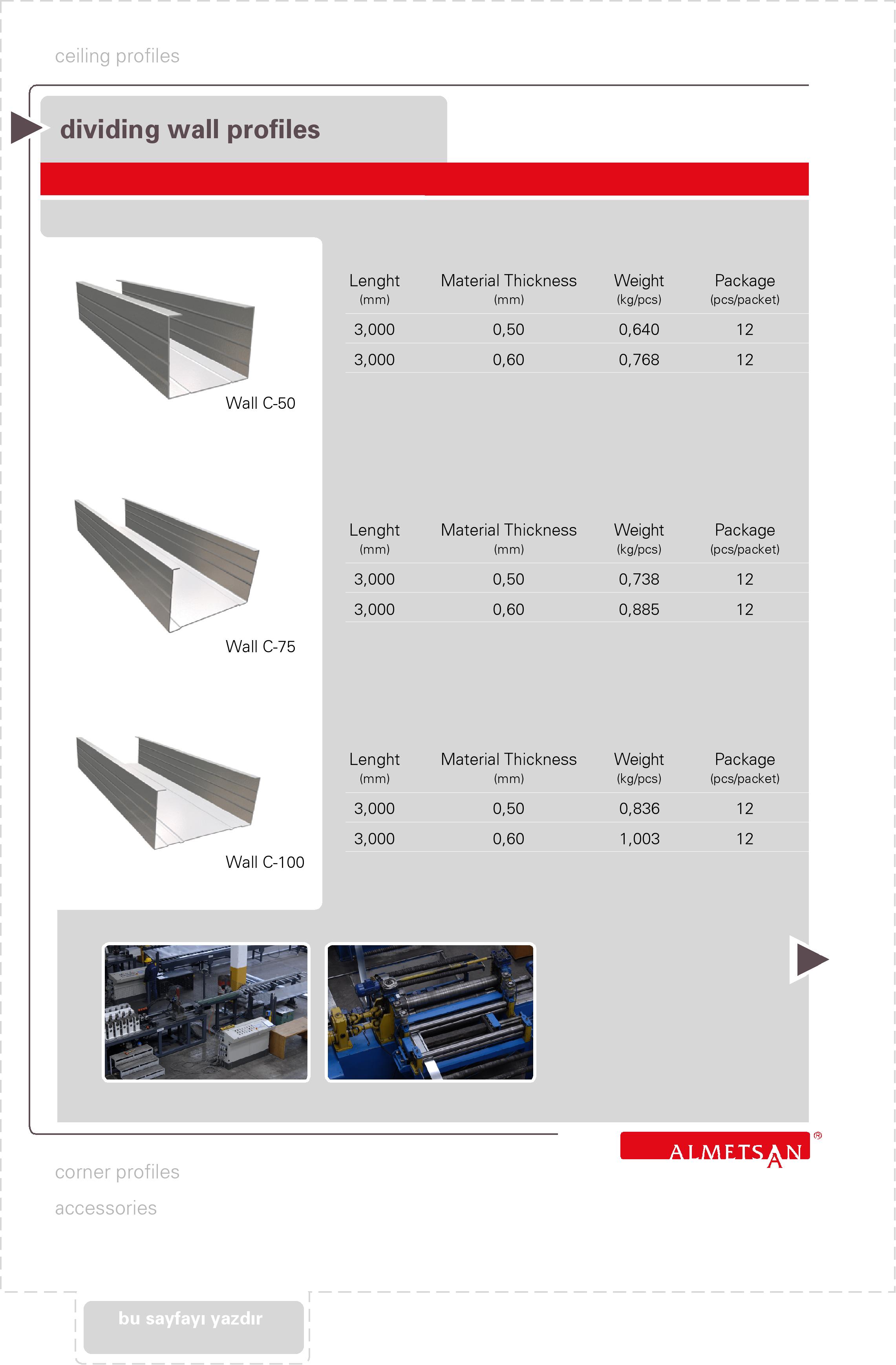 partition wall profiles