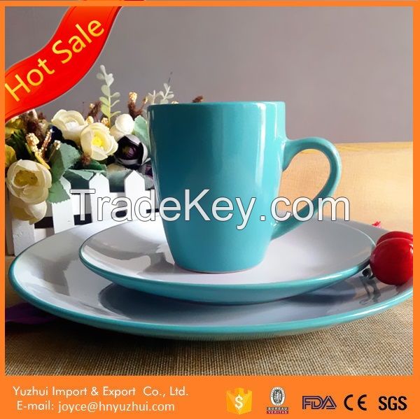 Customize ceramic dinnerware set, blue color tableware, white blue dinn