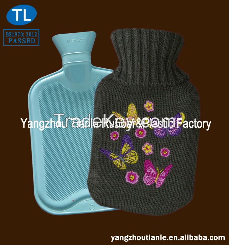 Natural Rubber Hot Water Bottle with Knitted Cover