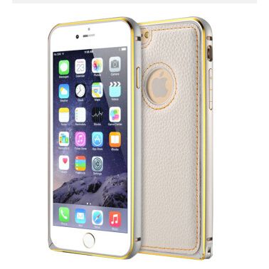 Fashional genuine Leather and metalic Cover Case For iPhone 5 6 6Plus mobile phone case