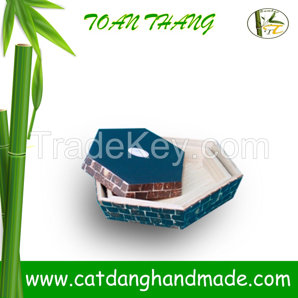 hecxagonal bamboo serving  tray inlaid coconut shell ( Skype: hangleknn_1)