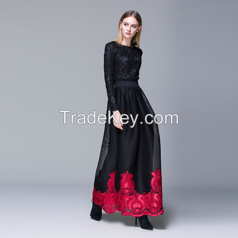 New Arrival Elegant Long Sleeve Ruffle Beaded Navy Blue Floor-length Evening Gown