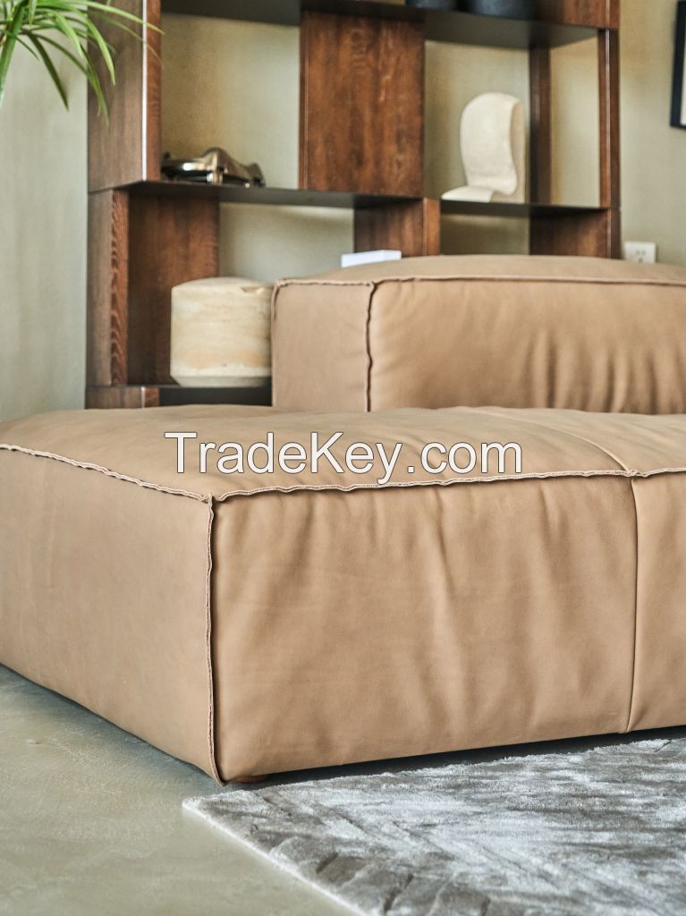 High End Retro Style  Genuine Cowhide  Living Room Sofa