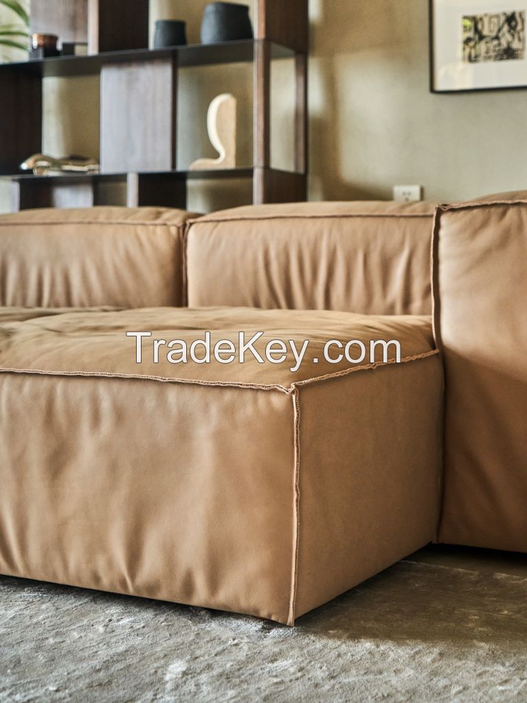 High End Retro Style  Genuine Cowhide  Living Room Sofa