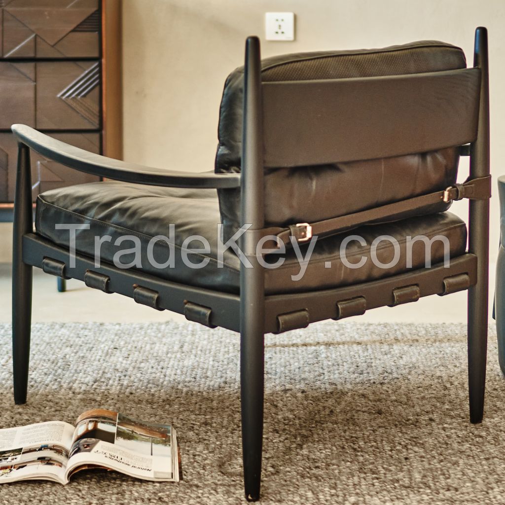 Black Color High End  Genuine Cowhide Leather Tufted Chair