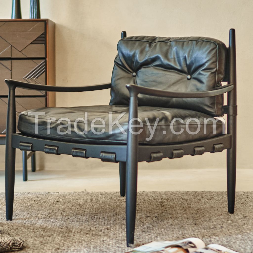 Black Color High End  Genuine Cowhide Leather Tufted Chair