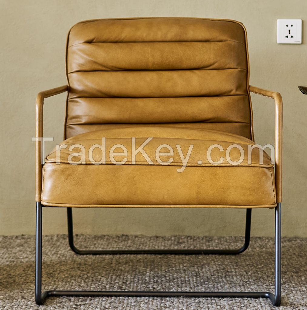 Brown Color Genuine Leather Chair with Italian Retro Style