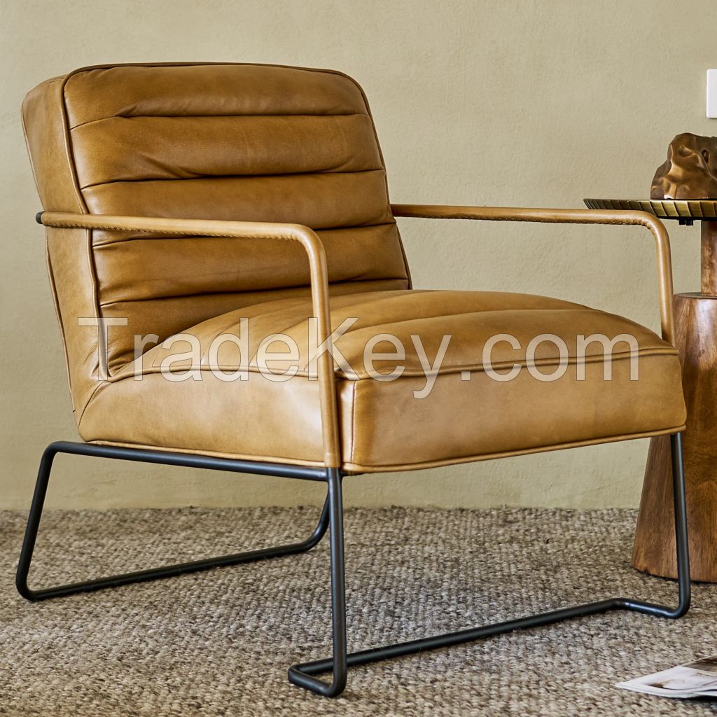 Brown Color Genuine Leather Chair with Italian Retro Style