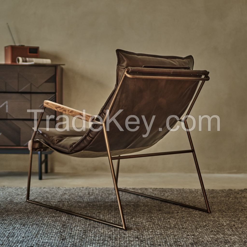 Cosy Brown Color Genuine Cowhide Leather Chair