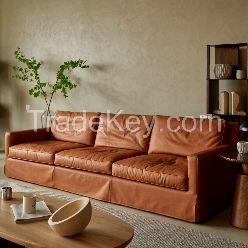 Dark Brown Genuine Leather Sofa