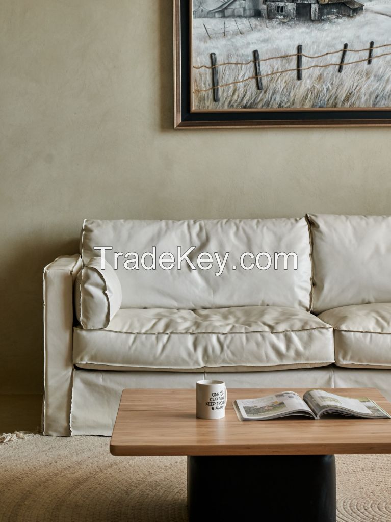 European Retro Style  Top Grain Genuine  Leather White Living Room Sofa