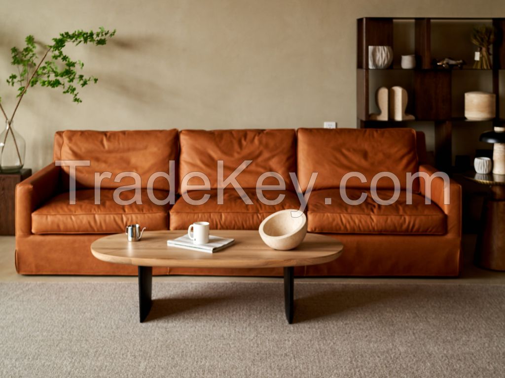 Dark Brown Genuine Leather Sofa