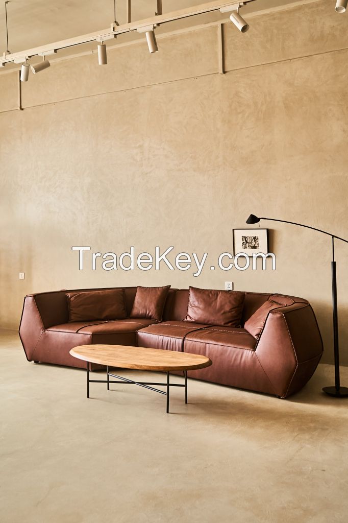 High - end Genuine Leather Sofa with Wabi - sabi Style