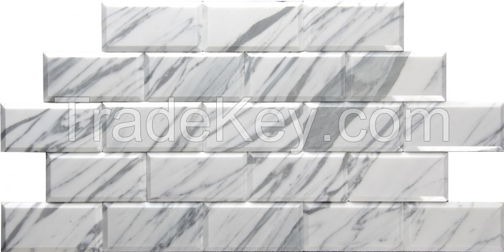 Venato Carrara Bevelled Brick Mosaic Tile