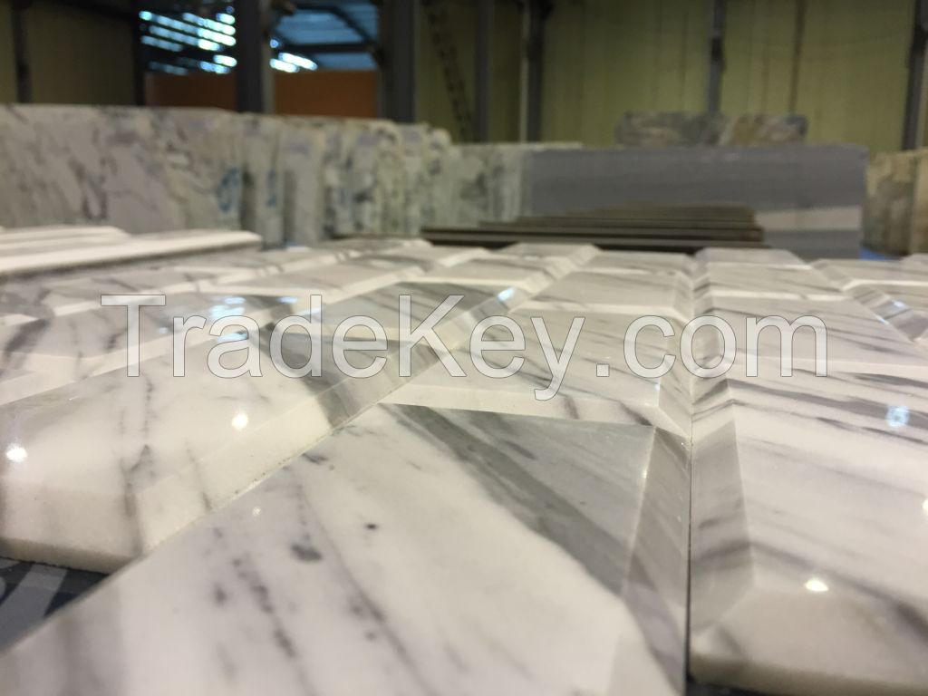 Venato Carrara Bevelled Brick Mosaic Tile