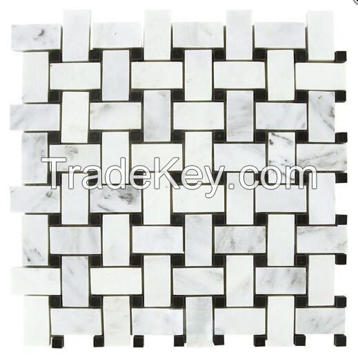Carrara Venato Basketweave Mosaic Tile (1x2")
