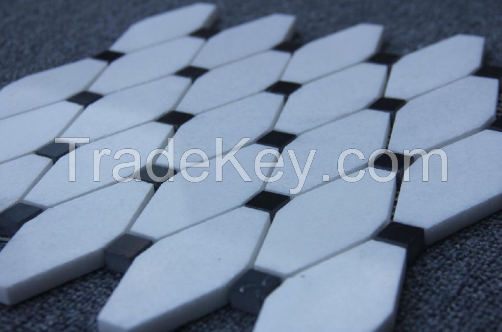 Carrara Marble Italian White Bianco Carrera Long Octagon Mosaic Tile with Bardiglio Gray Dots Honed