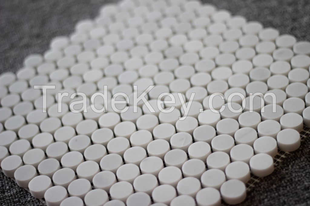 Carrara White 3/4 inch Penny Round Mosaic Tile Polished -