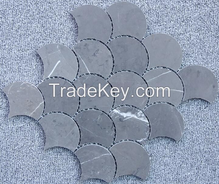 Iran Brown Marble Grand Fan Shaped Fish Scale Mosaic Tile