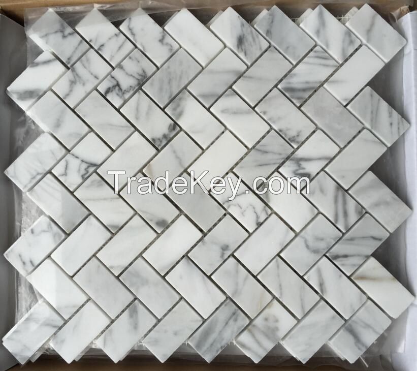 Italy Venato Carrara Herringbone  Mosaic Tile