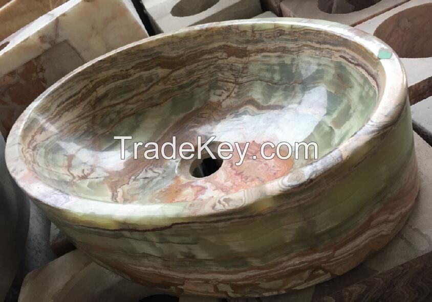 Green Onyx Marble Above sink Round marble sink