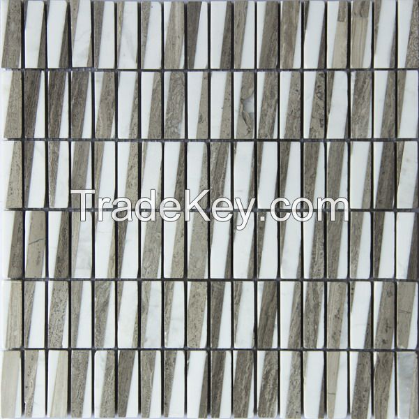 small strip match color white and grey marble mosaic tile