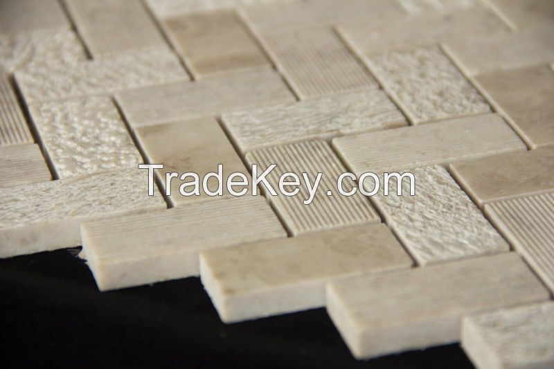 3D Beige marble Herringbone  mosaics tile
