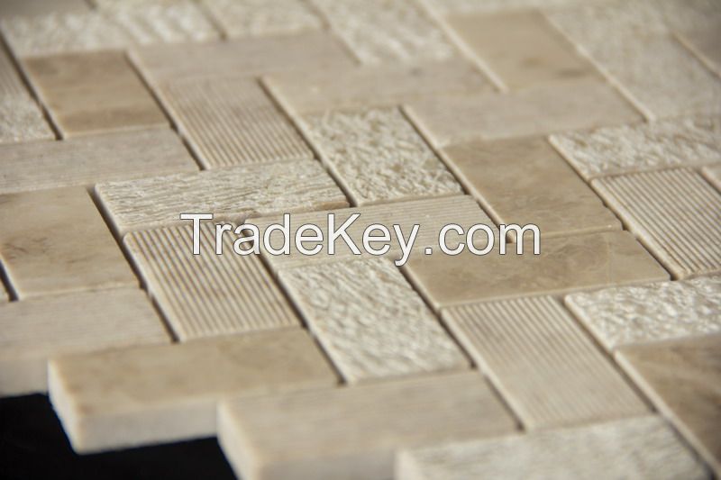 3D Beige marble Herringbone  mosaics tile