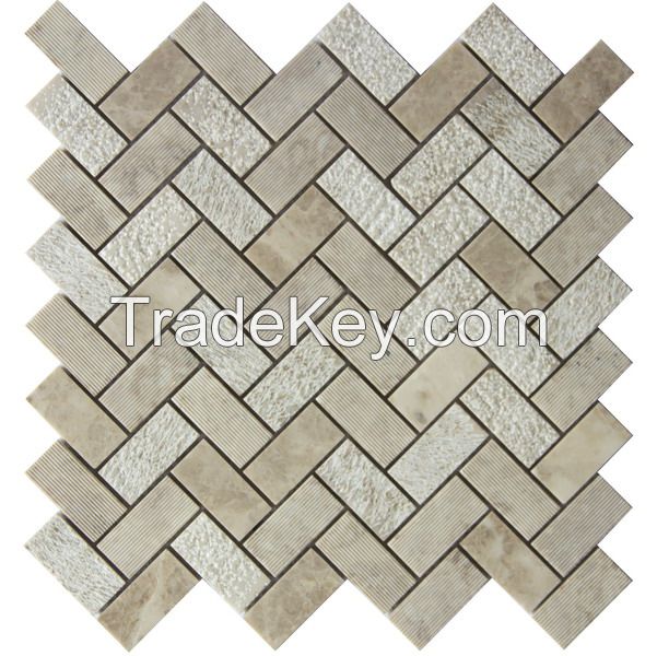 3D Beige marble Herringbone  mosaics tile