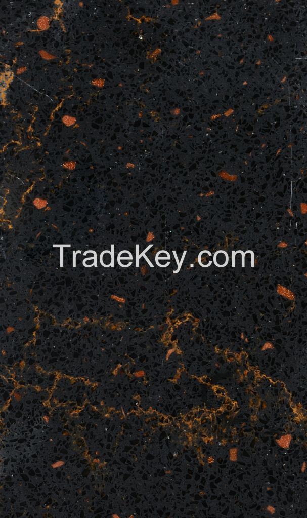 Calacatta vein black with gold chip color artificail stone quartz slab