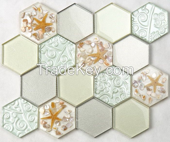Stone Mix Glass Mosaic Hexagon New Design PFHLJ10