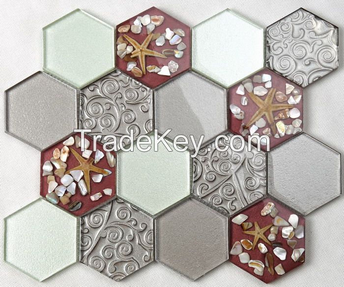Stone Mix Glass Mosaic Hexagon New Design PFHLJ09