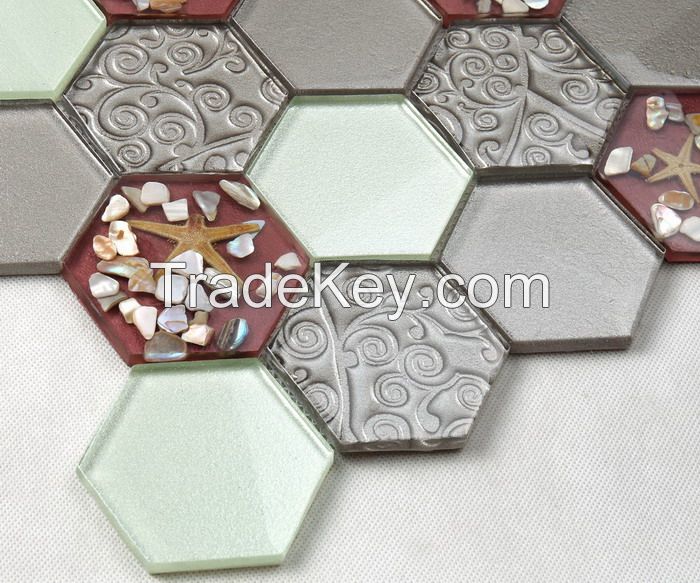 Stone Mix Glass Mosaic Hexagon New Design PFHLJ09