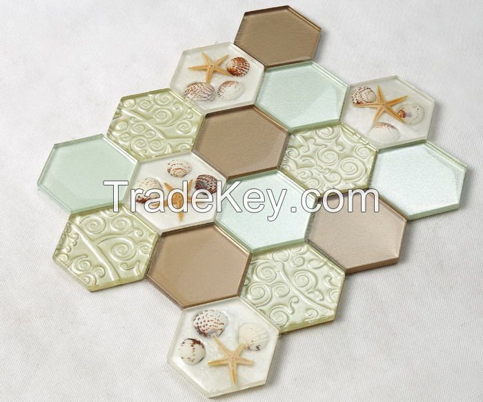 Stone Mix Glass Mosaic Hexagon New Design PFHLJ12