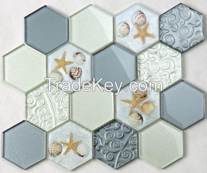 Stone Mix Glass Mosaic Hexagon New Design PFHLJ07