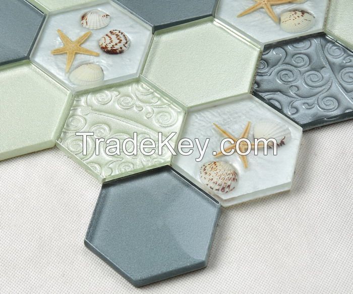 Stone Mix Glass Mosaic Hexagon New Design PFHLJ07