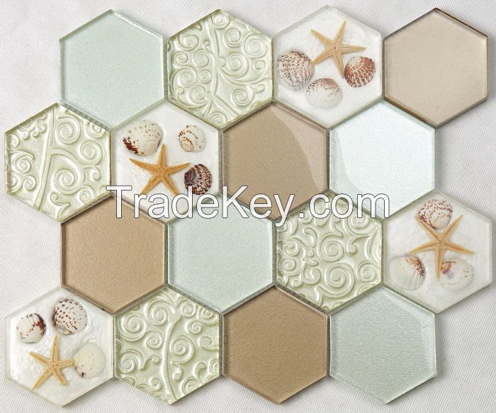 Stone Mix Glass Mosaic Hexagon New Design PFHLJ12