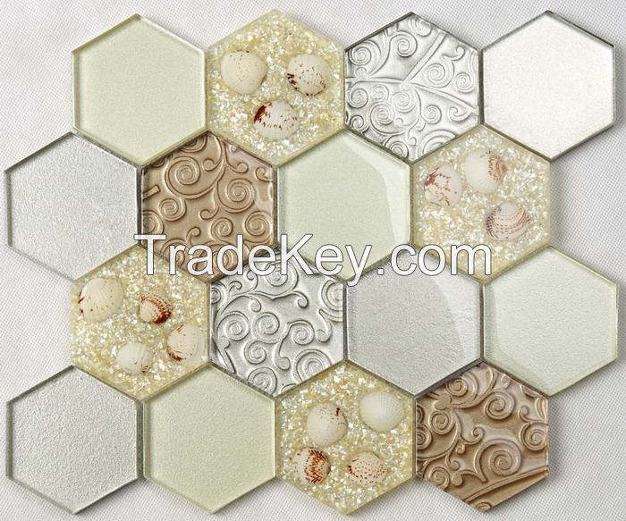 Stone Mix Glass Mosaic Hexagon New Design PFHLJ11