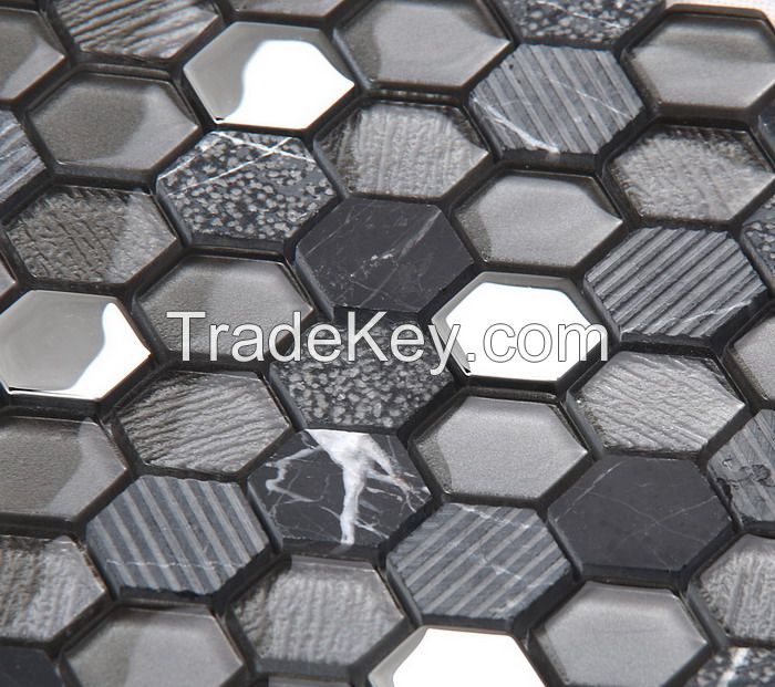 Stone and Metel Mix Glass Mosaic Hexagon New Design PFHSL17